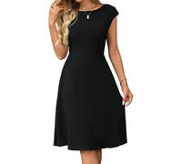 AOWVUTS Vestido Mujer Elegante Vestido de Cóctel Manga Casquillo Casual Midi Vestidos A-línea Ajustado Sexy Vestidos de Verano Cuello Redondo para Fiesta Partido Noche Club