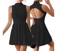 AOWVUTS Vestido Sexy para Mujer Vestidos Elegante sin Mangas Mini Vestido sin Espalda Ajustado Bodycon Vestidos Corto Cuello Alto Verano para Cóctel Fiesta Partido Playa Club