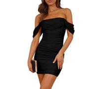 AOWVUTS Vestidos de Fiesta para Mujer Vestido Corto Sexy Hombro Descubierto Elegante Mini Vestido Sin Mangas Bodycon Slim Fit Wrap Vestidos Hip-Hugging Ruched Verano para Cóctel Fiesta Club