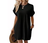 AOWVUTS Vestidos Verano para Mujer Casual de Manga Corta Vestido de Camiseta Suelto Color Sólido Mini Vestido con Bolsillos