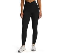 Aoxjox High Waisted Workout Leggings for Women Hidden Scrunch V Waist Front Illusion Ruched Athletic Yoga Pants 26" (Black, Small)