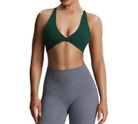 Aoxjox Sujetador Deportivo para Mujer, sin Espalda, Acolchado, Siena, bajo Impacto, para Yoga, sin Mangas, Verde tormenta, S