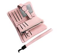 AOXONEL Cartera pequeña de Cuero Plegable para Mujer, con Bloqueo RFID, Pulsera para Mujer con Tarjetero, Monedero para Ventana de identificación (Rosa Claro)