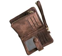 AOXONEL Cartera pequeña de Cuero Plegable para Mujer, con Bloqueo RFID, Pulsera para Mujer con Tarjetero y Ventana de identificación (marrón)