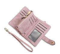 AOXONEL Cartera pequeña de Cuero Plegable para Mujer, con Bloqueo RFID, Pulsera para Mujer con Tarjetero y Ventana de identificación, Monedero (Rosa)