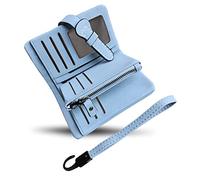 AOXONEL Women's Small Bifold Leather Wallet RFID Blocking Ladies Wristlet with Card Holder ID Window Coin Purse (Light blue3)