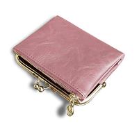 AOXONEL Womens Wallet Small RFID Ladies Compact Bifold Leather Vintage Coin Purse with Zipper and Kiss Lock (Pink)