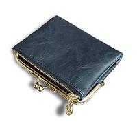 AOXONEL Womens Wallet Small RFID Ladies Compact Bifold Leather Vintage Coin Purse with Zipper and Kiss Lock (Blue)
