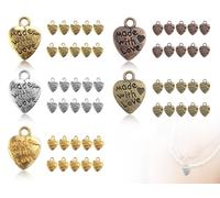 AOYEGIC 50 piezas de colgantes de corazón,colgantes de corazón de artesanía de metal vintage,mini dije antiguo,accesorios de joyería,botones hechos a mano,etiqueta con Made with Love(colorido)