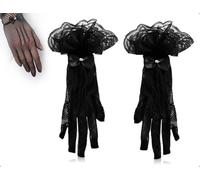 AOYEGIC Guantes de rejilla,guantes de encaje para mujer, elegantes guantes cortos para mujer,accesorios para disfraces de fiesta,para bodas,fiestas de té,bailes de graduación y cenas de ópera(negros)