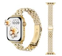 AoYi Acero Inoxidable Correa Compatible con Apple Watch Series 9 8 7 6 5 4 3 2 1 SE SE2 Ultra Ultra2, Mujer Bracelet Metalica para iWatch 42mm 44mm 45mm 49mm，Oro