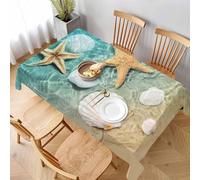 Aozhiswe Mantel Antimanchas Rectangular Playa Oceánica Mantel de Mesa Conchas 140x220 cm Manteles Impermeable Poliéster Protector Comedor para Interior Exterior a-6036