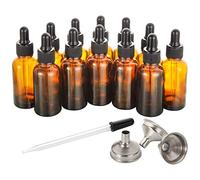 AOZITA 12 Pack, 2 oz Glass Dropper Bottle with 3 Stainless Steel Funnels & 1 Long Glass Dropper - 60ml Amber Tincture Bottles with Eye Droppers for Essential Oils, Liquids - Leakproof Travel Bottle