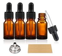 AOZITA 4 botellas de vidrio marrón ámbar de 10 ml con pipetas cuentagotas, vienen con 1 embudo de acero inoxidable y 4 etiquetas, botellas cuentagotas para aceites esenciales, mezclas de aromaterapia,