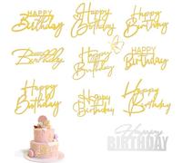 AOZUO 10 piezas Happy Birthday Cake Decoration, Happy Birthday Cake Topper de acrílico, decoración para tartas doradas, decoración para tartas, decoración de tartas, accesorios para fiestas de