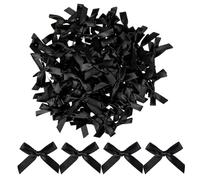 AOZUO 100 lazos pequeños, mini lazos negros de tela de satén, para envolver regalos, lazos pequeños prefabricados para bolsas de golosinas, pasteles, dulces, recuerdos de boda, despedida de soltera,