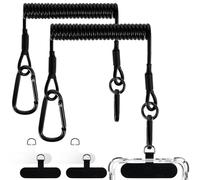 AOZUO 2 correas retráctiles para teléfono, correa antirrobo con mosquetón, cordón de resorte anticaída para teléfono con 4 parches para senderismo, ciclismo, escalada y esquí, Negro -, Retractable