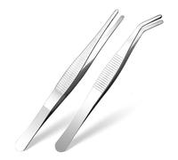 AOZUO 2 pinzas de acero inoxidable de 14 cm, pinzas curvadas, puntiagudas, antideslizantes, rectas, pinzas largas y romas, pinzas inclinadas para manualidades, electrónica, laboratorio, trabajo,