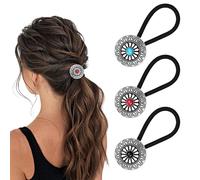 AOZUO 3 Piezas Soporte Cola De Caballo Estilo Occidental, Pulsera De Goma De Cabello Pulsera De Metal Boho Horquillas Vintage Turquesa Concho Flores De Calabaza Bandas Elásticas Accesorios para el