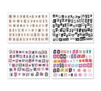 AOZUO 4 hojas autoadhesivas de letras adhesivas, pegatinas vintage de vinilo, resistentes a la intemperie, pegatinas de alfabeto para álbumes de recortes, álbumes de fotos, pegatinas para maletas