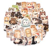 AOZUO 50 calcomanías de gato lindo, calcomanías de gatito kawaii de dibujos animados, impermeables, calcomanías de vinilo para gatos, regalo para diario, laptop, álbumes de recortes, botellas de agua
