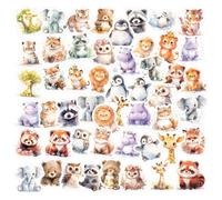 AOZUO 50 pcs lindas pegatinas de animales para niños, impermeables pegatinas kawaii con lindos motivos de animales en acuarela, para botella de agua, bicicleta, álbum de recortes, álbumes de fotos