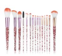 AOZUO Juego de 15 brochas de maquillaje rojas, brochas de maquillaje con purpurina de cristal, para sombra de ojos, kit profesional de brochas de maquillaje para base de cara, corrector líquido,