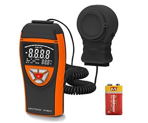 AP-8801C Medidor Iluminación Digital 0.1~400,000Lux Fotómetro Digital Luxómetro Luxmeter con Detector de Luz Extensible hasta 2 Metros, Retención de Datos, Selección de Lux/FC