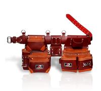 Ap Leather Bolsa de herramientas de cuero vacuno, resistente con 26 bolsillos con 7 bolsillos grandes, 1 soporte para cinta, 4 cinturones de herramientas de anillo en D para hasta 30-46 pulgadas, dos