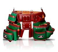 AP-LEATHER - Bolsa de herramientas verde resistente para hombre, cinturón de herramientas de construcción de cuero y lona de 29 bolsillos con 2 soportes para martillo, ajuste ajustable de 30 a 50