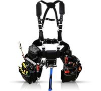 AP-LEATHER PRO-19 - Cinturón de herramientas de cuero de grano completo 100 % auténtico, cinturón de herramientas con tirantes, cómodas bolsas de herramientas de soporte de espalda con tirantes