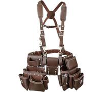 AP-LEATHER PRO-19 - Cinturón de herramientas de cuero de grano completo 100 % auténtico, cinturón de herramientas con tirantes, cómodas bolsas de herramientas de soporte de espalda con tirantes
