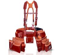 AP-LEATHER PRO-19 - Cinturón de herramientas de piel de grano completo 100% auténtico con tirantes, cómodo soporte de espalda con tirantes para construcción, carpinteros, manitas