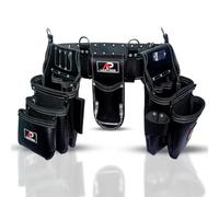 Ap-Leather Pro-302 - Cinturón de herramientas de cuero curtido al aceite, bolsa de herramientas de carpintero, cinturón de herramientas negro, bolsa de herramientas de 29 bolsillos con 4 bucles,