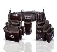 Ap-Leather Pro-302 - Cinturón de herramientas de cuero curtido al aceite, bolsa de herramientas de carpintero, cinturón de herramientas marrón chocolate, bolsa de herramientas con 29 bolsillos con 4