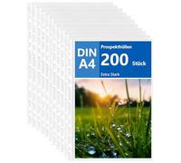 APACALI 200 fundas transparentes A4, 0,06 mm, A4, con perforación, extra fuertes, A4, apertura superior, fundas transparentes A4, fundas transparentes A4 transparentes, fundas de plástico para