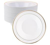 APACALI 40 cuencos de plástico con borde dorado, platos de plástico blancos reutilizables con borde dorado, platos de plástico de 18 cm, platos de fiesta reutilizables dorados para bodas, fiestas