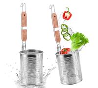 APACALI Juego de 2 cestas de pasta de acero inoxidable de 12 cm, colador de pasta microperforado con mango de madera, cesta de pasta, colador de pasta, colador fino, para el hogar