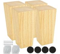APACALI Patas de Muebles de Madera de 10 cm - Cuadradas Para Armario, Mesa y Otros Muebles - Roble Con Reposapiés Acolchados