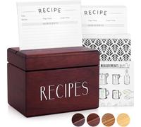 Apace Living Caja de recetas de nogal con tarjetas y separadores de Apace - Caja de tarjetas de madera de estilo vintage de 4 x 6 con soporte para recetas - Exclusivamente de la colección Premier