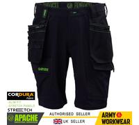 Apache Elástico Trabajo Pantalones Cortos Cargo Bolsillos Negro Ajustado Ligero