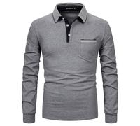 APAELEA Camisa Polo de Manga Larga Hombre Rayada Polo Cuello Algodón Camiseta de Tenis de Golf Top,Gris1,XXL