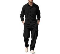 APAELEA Conjunto Hombre Invierno, Conjunto Camisa Manga Larga y Pantalón Cargo, Estilo Casual Urbano, Tejido Pana, Conjunto 2 Piezas Comodo