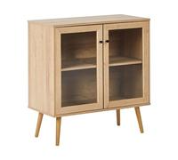 Aparador 2 Puertas 1 Estante Tablero de partículas Patas de Madera de Pino Frente de Vidrio marrón Claro Albany