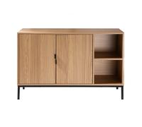 Calicosy - Aparador de 2 puertas y 2 nichos abiertos - Madera ranurada - Colección Tara - Mueble Aparador - Almacenamiento Salón, Comedor - Estilo Moderno - L 110 x D 35 x 76 cm