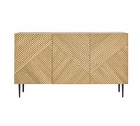 Aparador 3 puertas de madera clara de roble macizo y metal negro 135 cm ARCHIPEL