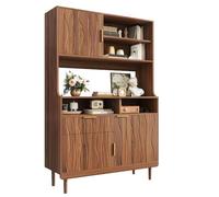Aparador alto 100 x 32 x 170 cm, cajón, puertas, nogal, cómoda | Frente ondulado y patas de madera maciza: los estantes abiertos ofrecen un almacenamiento flexible - 70 kg de resistencia