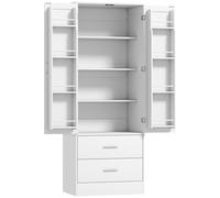 Aparador alto de cocina HOMCOM - 2 puertas, 2 cajones, 8 porta-especias, estantes ajustables, blanco