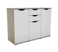 Miroytengo Aparador, Armario de Almacenaje 3 Puertas 2 Cajones Salón PARC Moderno Roble Sonoma y Blanco Mate 108x79x38 cm
