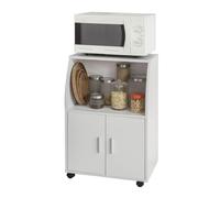 SoBuy Carrito Cocina Blanco con Ruedas - Mueble Auxiliar con Puertas y Estante Ajustable - Carro de Cocina Compacto para Almacenaje en Oficina o Comedor, 92x59x40cm FRG241-W